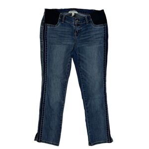 Jessica Simpson Maternity Cropped Denim Blue Jean Embroidered Stretch Waist Sz M